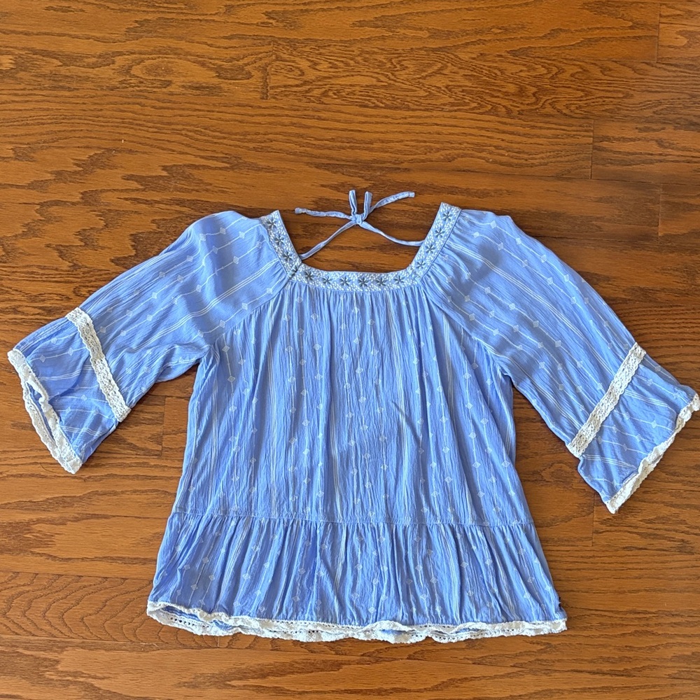 Matilda Jane Blue Blouse with White Accents
